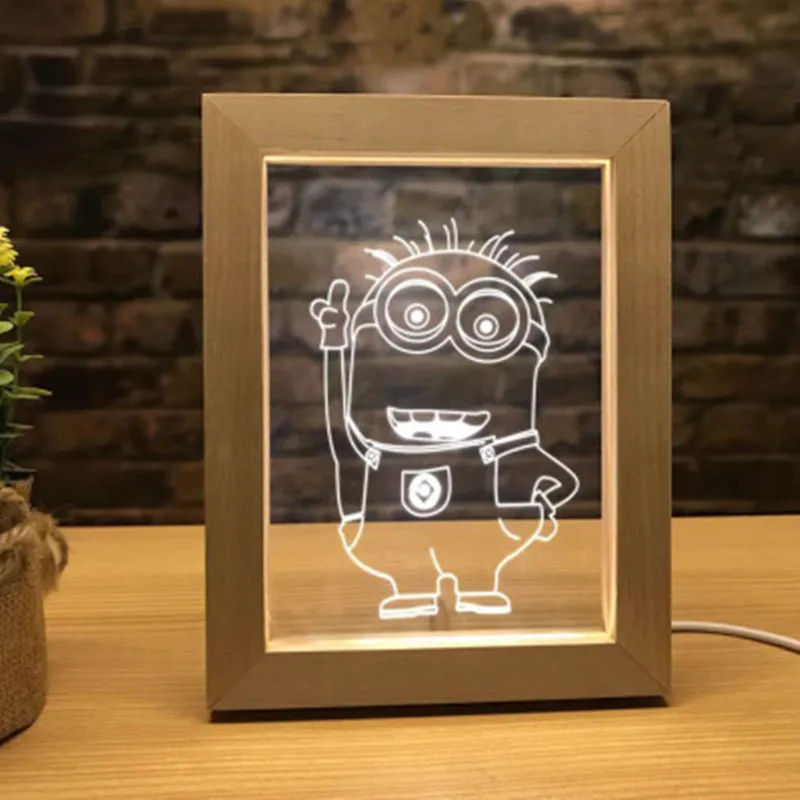 Креативный светильник светодиодный фоторамка деревянная настольная лампа