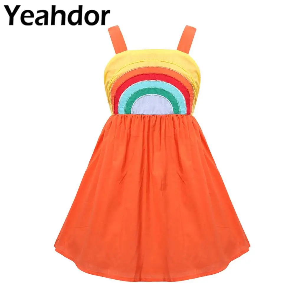 Платье для маленьких девочек Радужное платье без рукавов с открытой спиной