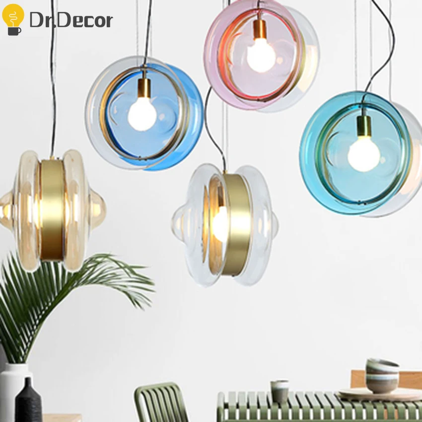 

Modern Colorful Glass LED Pendant Lights Lighting Living Room Restaurant Pendant Lamp Home Decor Hanging Lamps Kitchen Fixtures