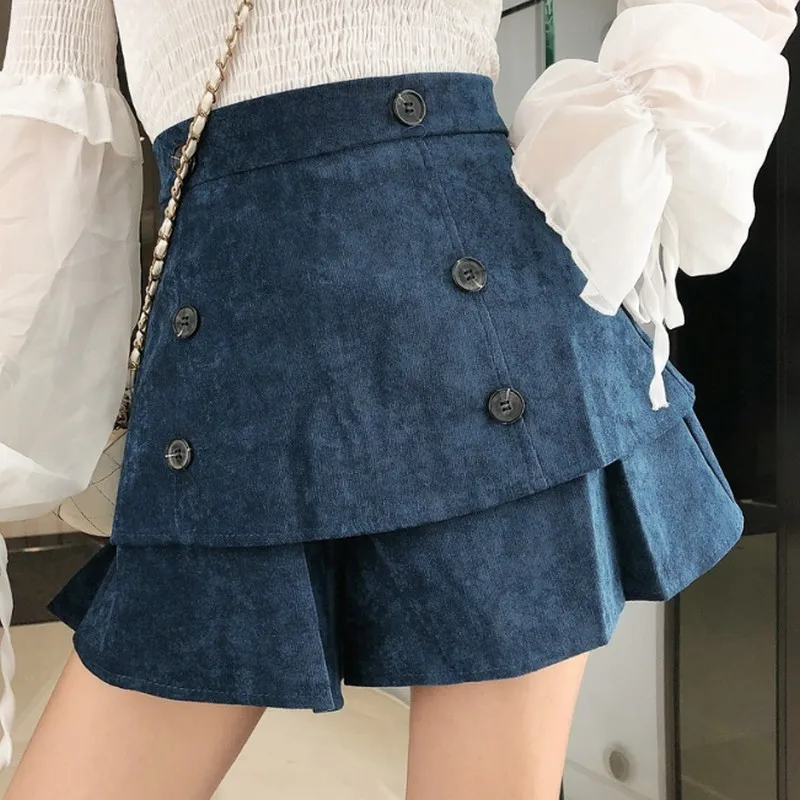 Осенние Вельветовые женские шорты с оборками широкие брюки модные Корейская