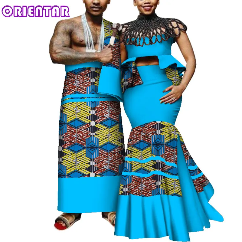Одежда в африканском стиле для пар женский топ с принтом и длинная юбка Мужская