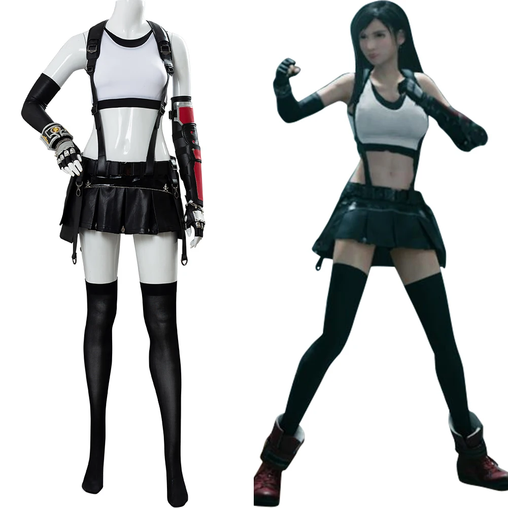 Final Fantasy VII 7 Remake Tifa Lockhart przebranie na karnawał jednolity pełny kostium kobiety dziewczyny strój impreza z okazji Halloween kostiumy