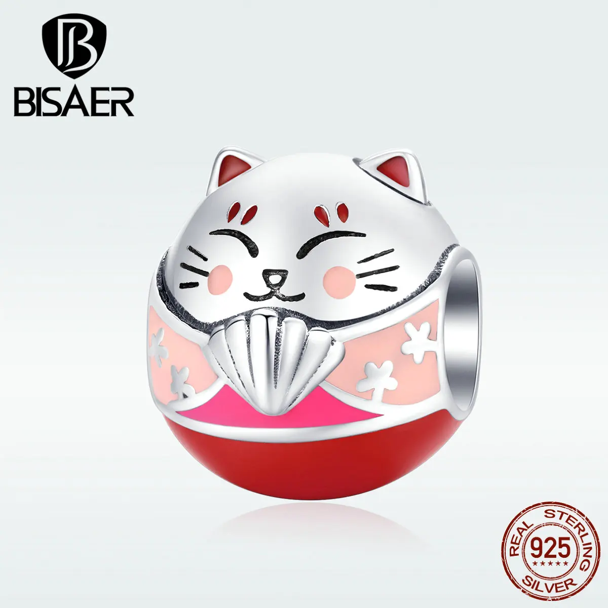 Бусины кошка BISAER Лидер продаж 925 пробы серебро Maneki Fortune Neko Lucky талисманы подходят бусины браслеты серебро 925 ювелирные изделия ECC1341