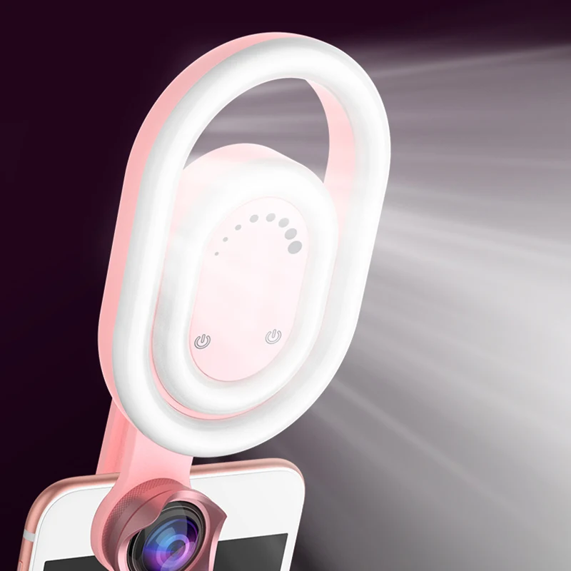 

Selfie Double Ring Fill Lights Wide Angle Macro Lens 52 LED Makeup Clip Light Camera for Phone QJY99