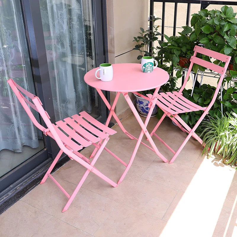 Balcony table and chair three-piece outdoor garden wrought iron garden terrace folding table milk tea cafe tables and chairs
