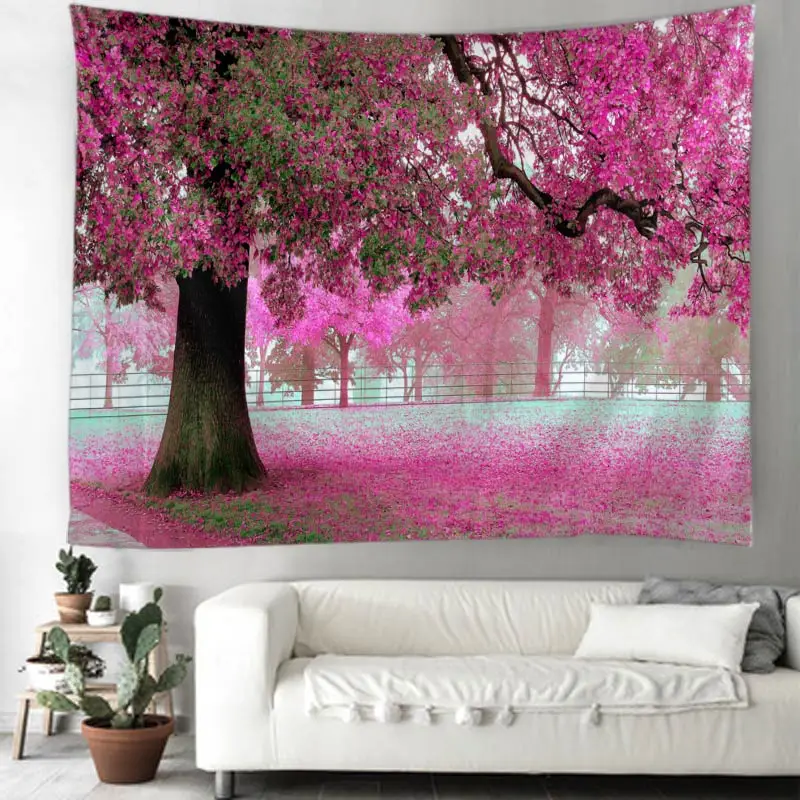 Красивый большой настенный гобелен с красным принтом большого дерева недорогой