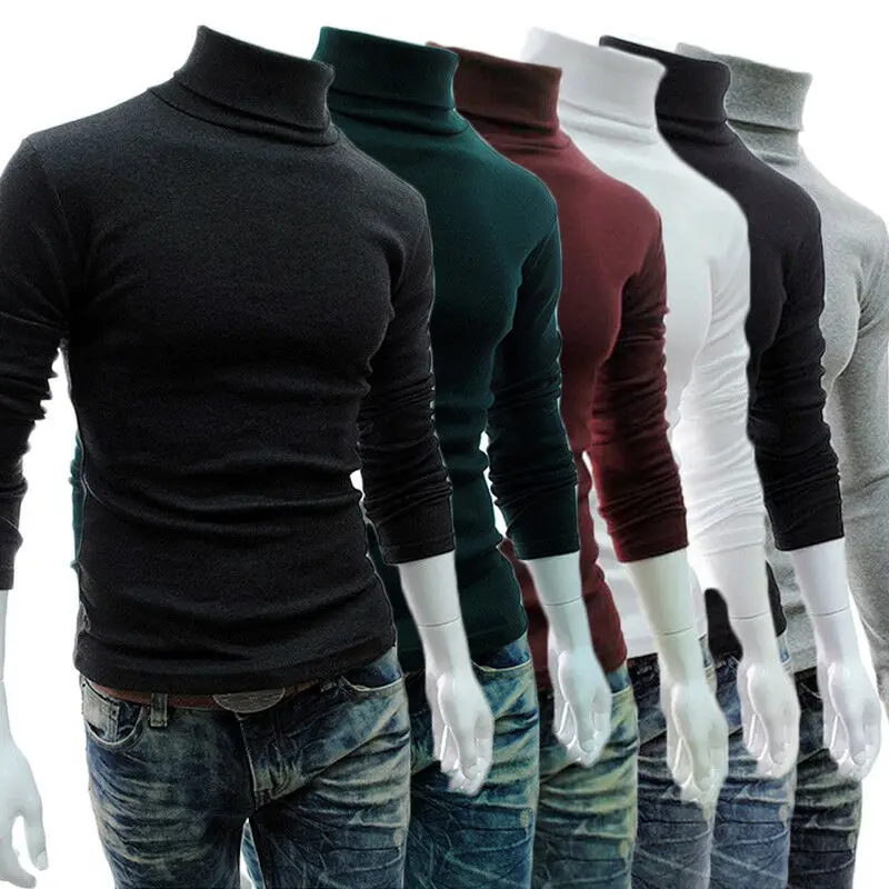 Мужской теплый свитер с высоким воротником однотонный Повседневный Трикотажный