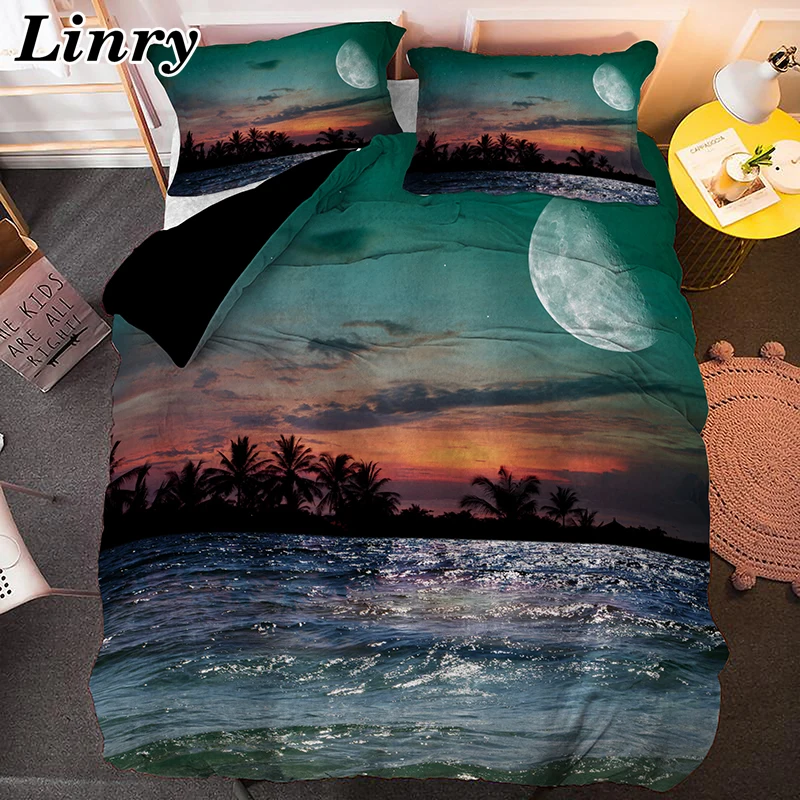 

Home Decor 3D Moon Printed Bedding Set Night Scene Duvet Cover with Pillowcase Queen King Size Bed Set Bedclothes Quilt Cover