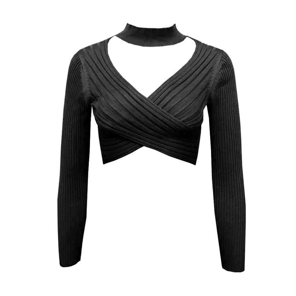 Tenue Sexy Crop Tops Women's Fashion Knitted Vest Jacket Long Sleeve Top Blouse Womens Blusas Mujer De Moda 2020 @50 | Женская
