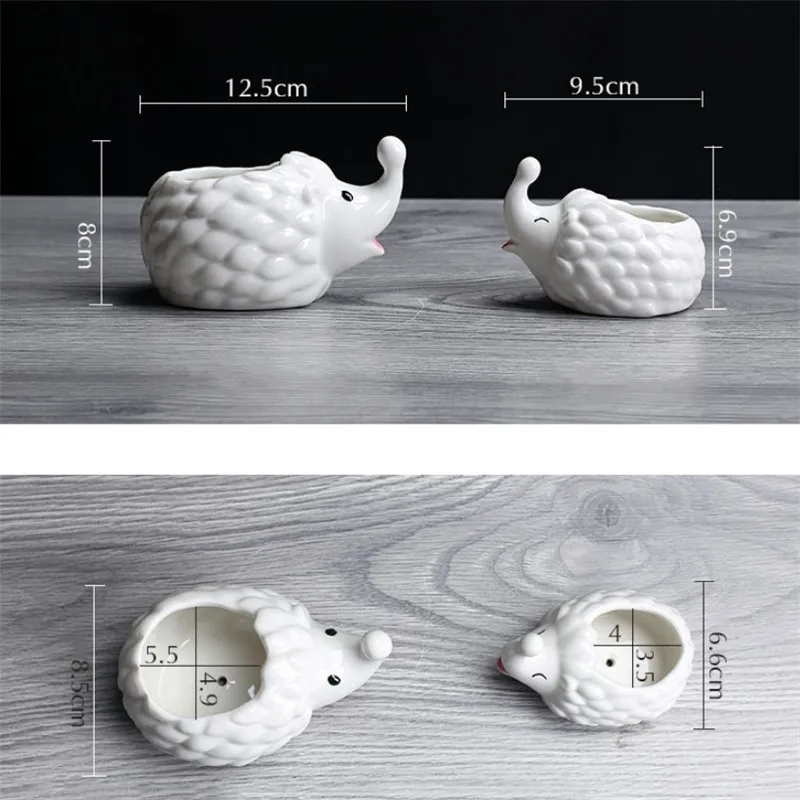 Керамический Ежик кашпо для суккулентов белый фарфор животные зеленые растения