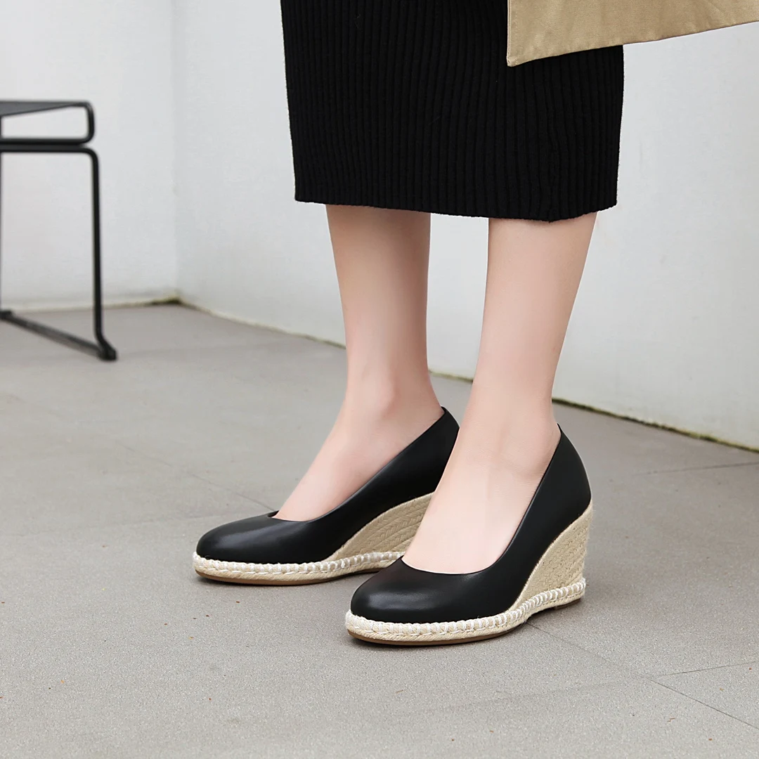 

WETKISS 2021 New Woman PU Pumps Slip on Wedge Heels Fashion Cozy Ladies Espadrilles Platform Summer Holiday Shoes Plus Size 43