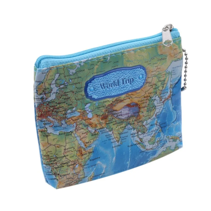 

3D World Map Embossed Small Mini Change Wallets Key Coin Money Holders Non-woven Fabric Zip Coin Purses Personality Wallet