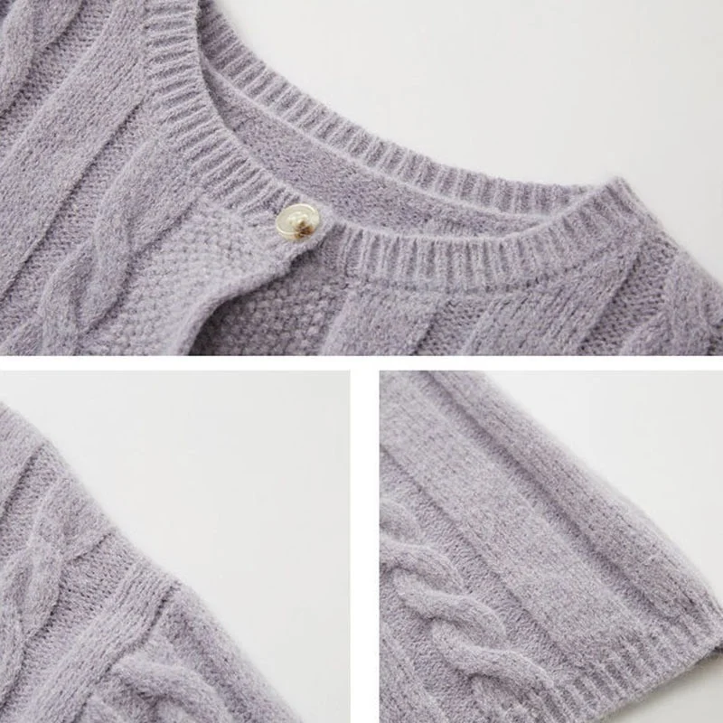 

Crop Cardigan Women Trendy Ins Purple Elegant Long Sleeve Autumn Korean Style Casual Cozy Stylish Crew Neck Femme Knitwear Mujer