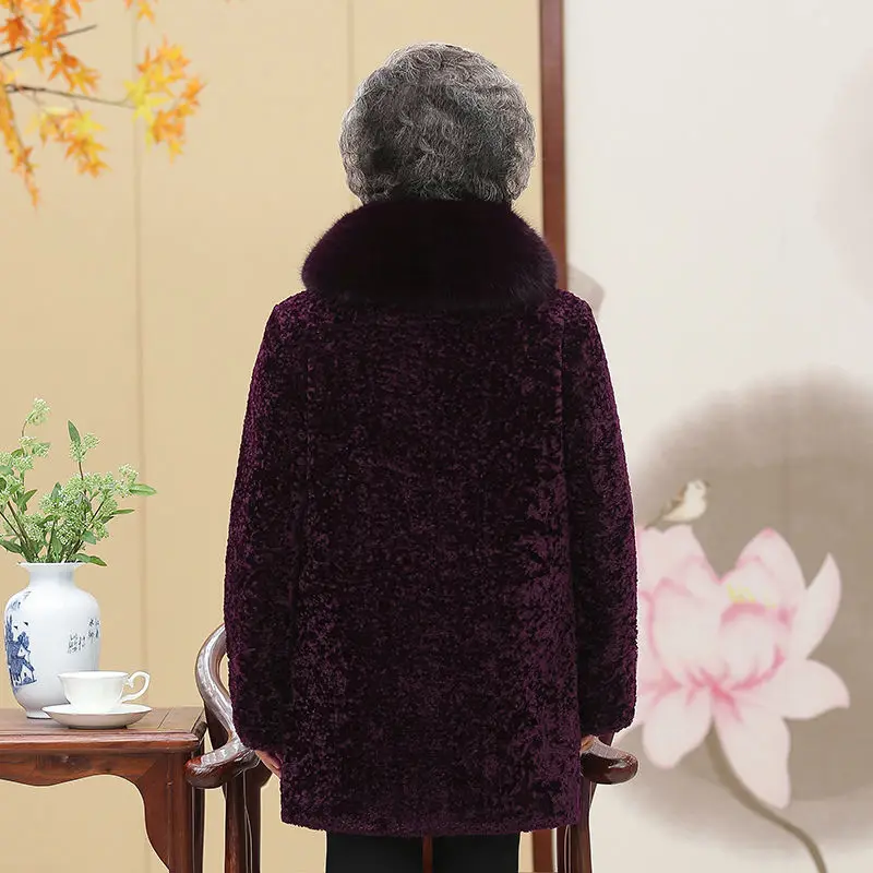 Зимние парки для мамы среднего возраста Женское пальто с овчиной бабушки
