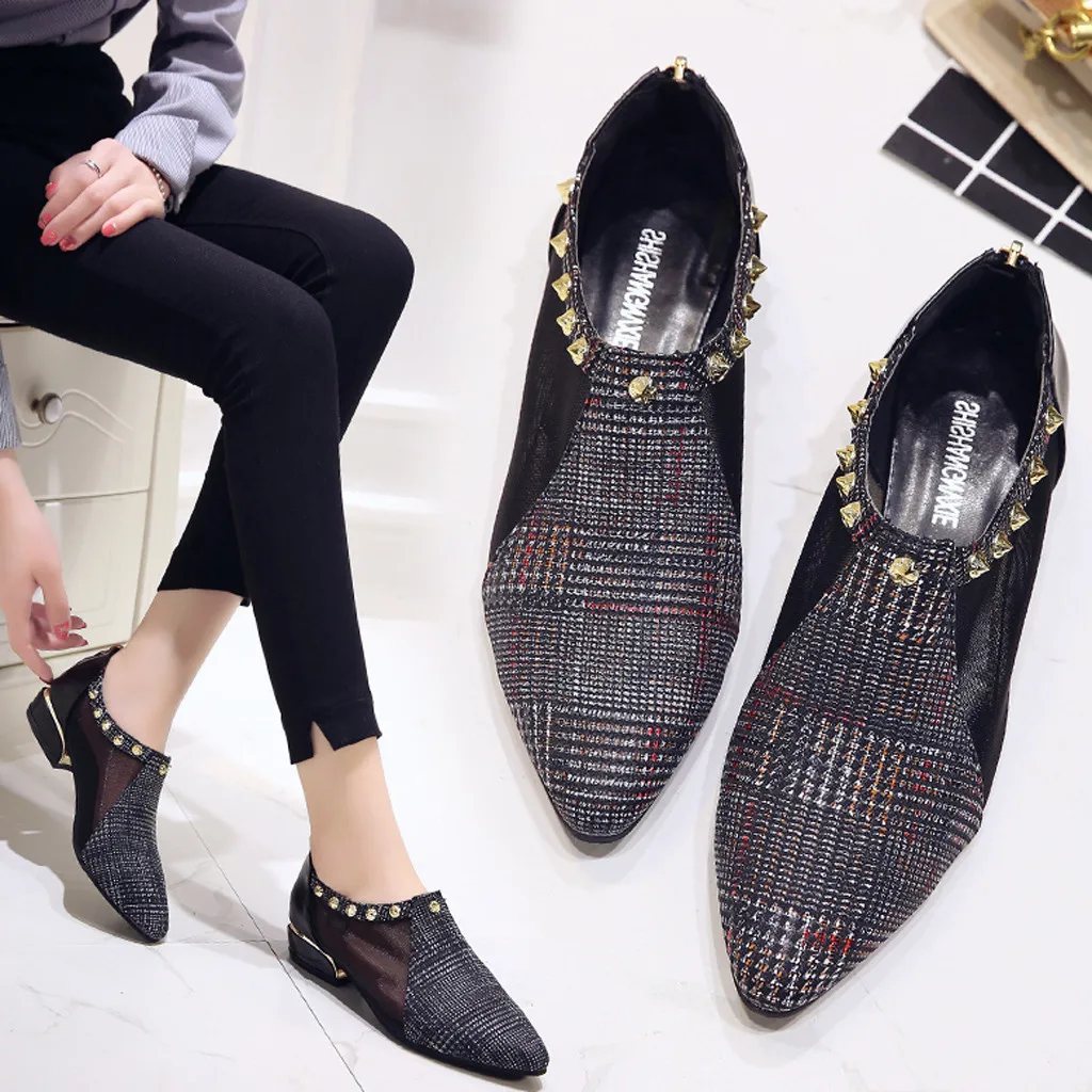 

Shoes Woman Pointed Color Matching Mid Heel Flat With Loose Outside Simple Large Size Fashionable Shoes Woman Casual