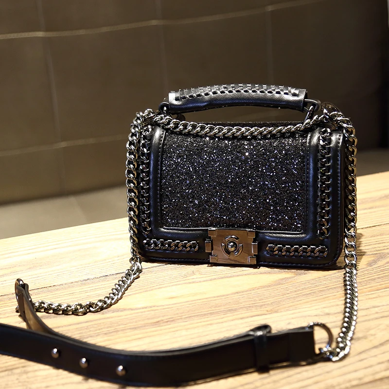 

Designer Handbags High Quality Sequined Small Square Bag, New Personality Fashion Diagonal Chain Bag, Single-shoulder Women Bag