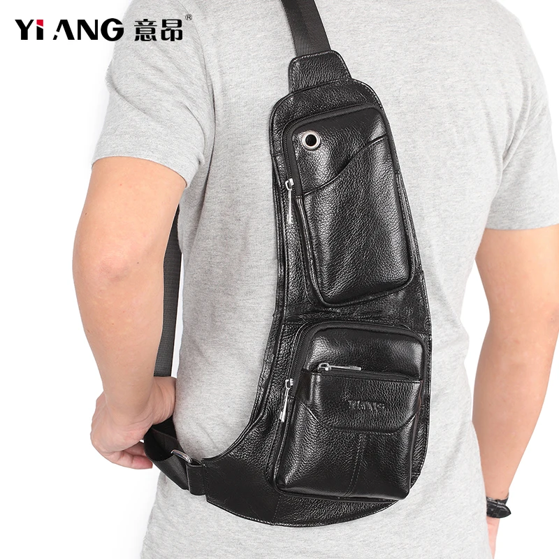 100% натуральная кожа Мужская нагрудная Сумка слинг Повседневная сумка мессенджер