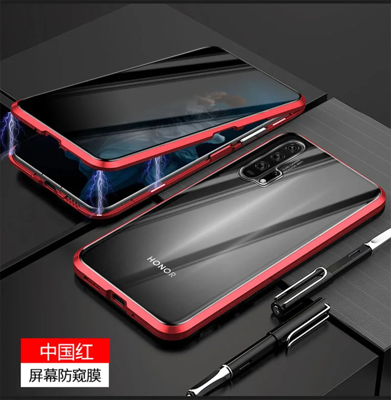 Honor 20 Pro закаленное стекло чехол для Honor 20 конфиденциальности Магнитная Адсорбция металлический бампер полное покрытие для Honor 20 Pro Телефон оболочка - Цвет: Red