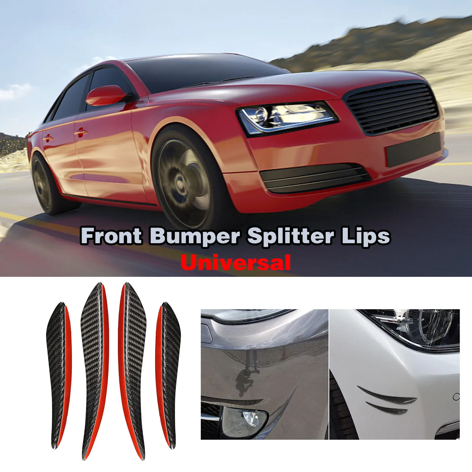 

4pcs Universal Black Carbon Fiber Car Styling Accessories Front Bumper Lip Rubber Fin Splitter Spoiler Canard Valence Sticker