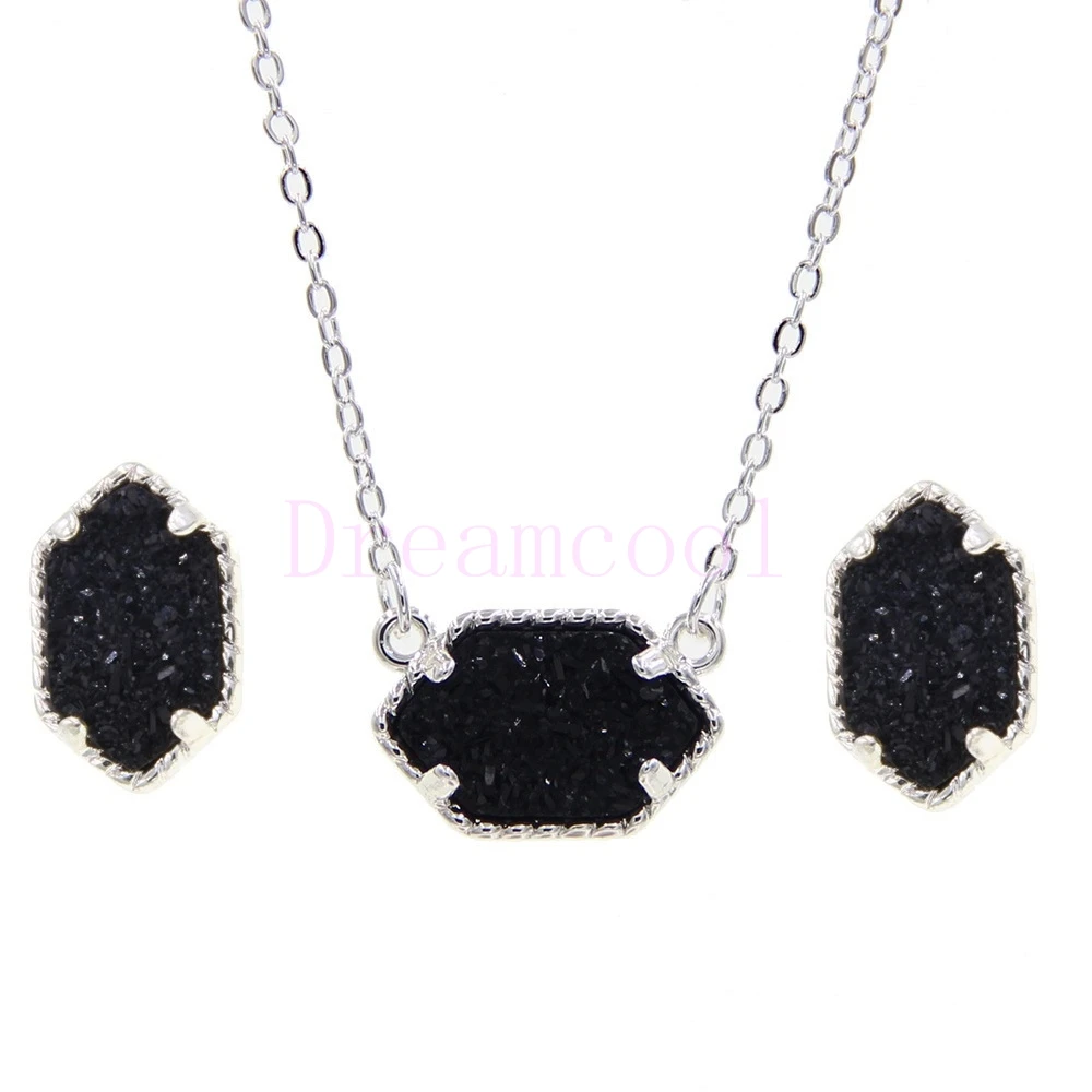 Овальный Стиль смола Druzy Drusy ожерелье серьги гвоздики ювелирный набор