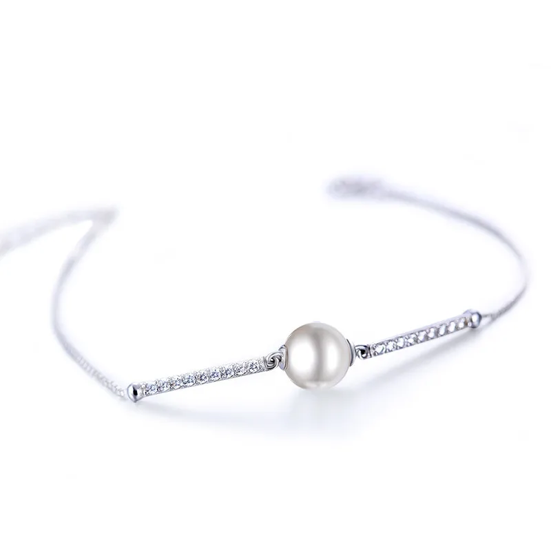 

Trendy Fashion New Simple and Elegant S925 Sterling Silver Inlaid Shell Pearl Bracelet Women's Customized Exquisite Gift