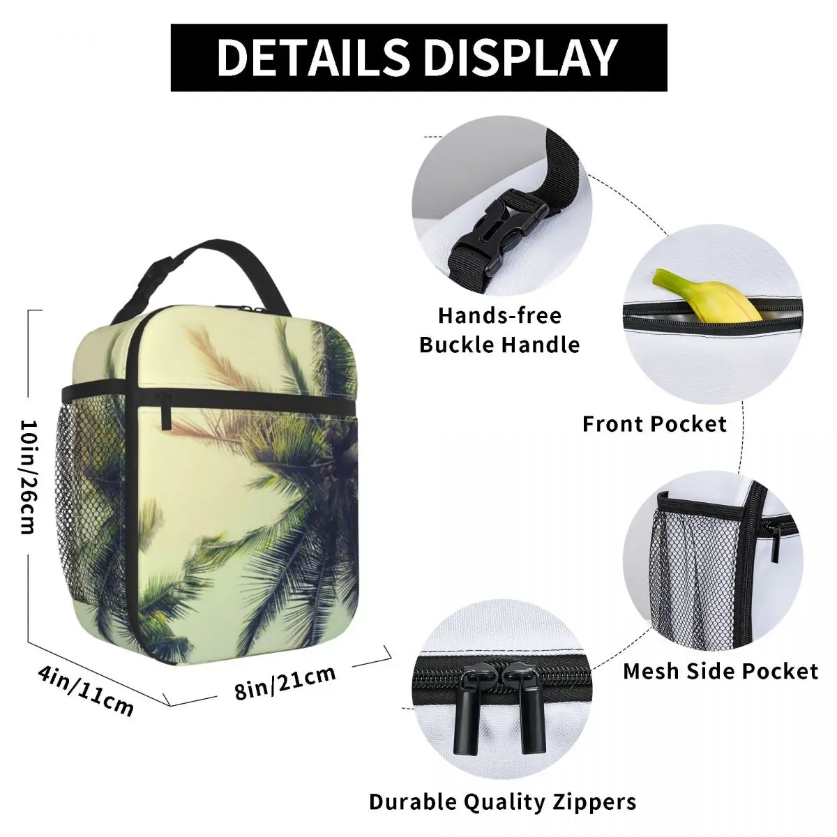 

Palm Tree Lunch Bag for Women Men Large Insulated Lunch Box with Water Bottle Holder and Pockets