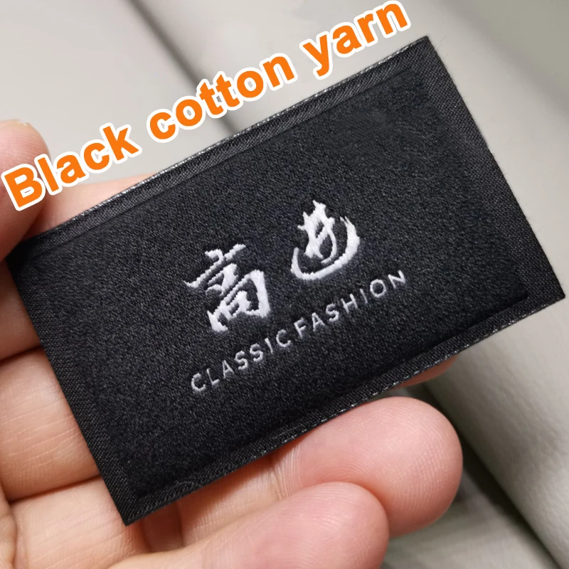 FreeShipping1000PcsCustomizedWovenHandMadeBlackCottonYarnLabelsCustomClothTagCustomGarmentLabelsForClothesPrintMatteNotBrushed|custom woven
