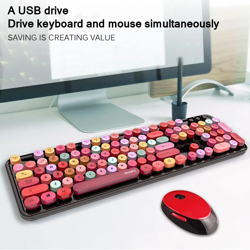 

Sweet Mixed Color Cute Portable 2.4Ghz Wireless Keyboard Mouse Set Girl Universal Desktop for Notebook Office Keyboard and Mouse