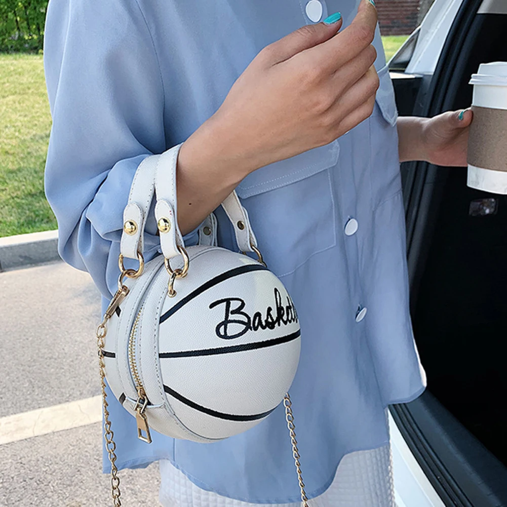 

Women Shoulder Bag PU Leather Round Crossbody Casual Chain Shoulder Bag Dating Basketball Style Handbag