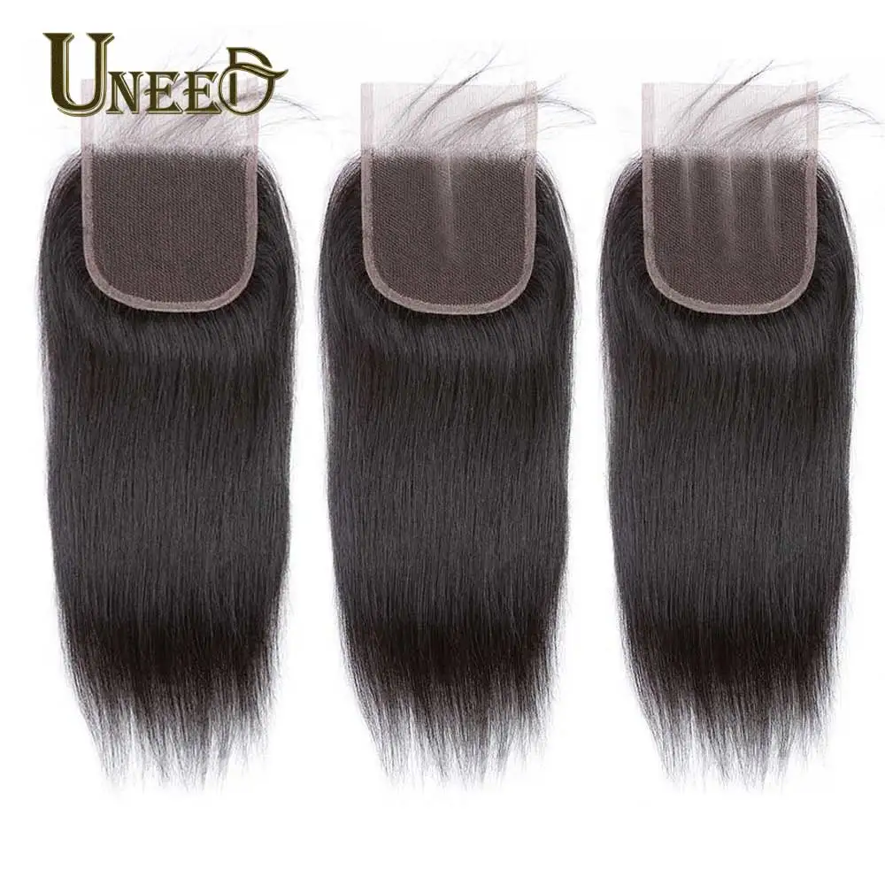 Uneed пряди волос с закрытием бразильские прямые волосы плетение 3/4 Remy 100%