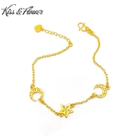 kissflower br48 2022 fine jewelry wholesale fashion woman girl birthday wedding gift star crescent 24kt gold chain bracelet