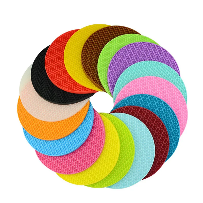 

14cm/18cm Kitchen Accessories Round Heat Resistant Silicone Mat Drink Cup Coasters Non-slip Pot Holder Table Placemat Gadgets
