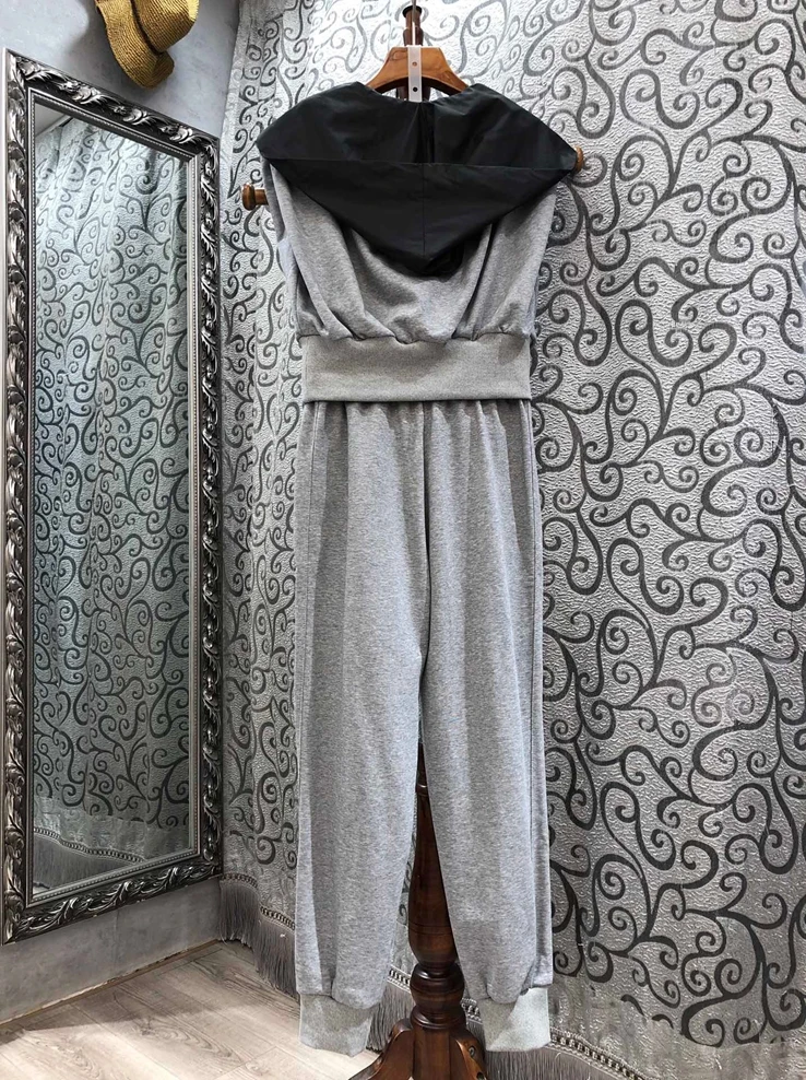 Sweatshirt Sets 2021 Spring Summer Casual 2 Piece Tracksuit Women Hooded Sweatshirt Tops+Ankle Length Grey Black Pant Sets Crop