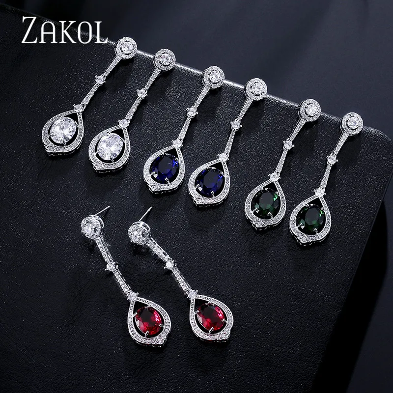 ZAKOL Женские винтажные серьги-подвески синий овал куб цирконий FSEP2125 | Украшения и