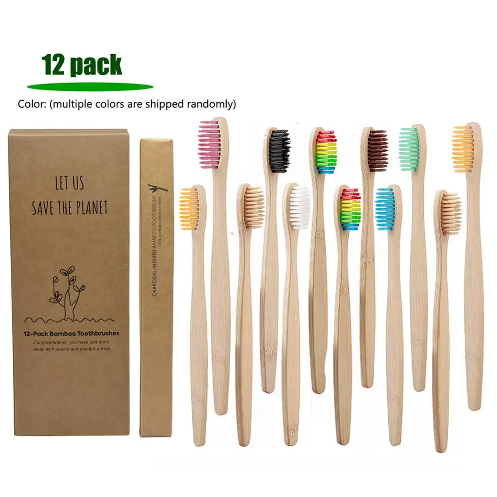 Зубная щетка с натуральной бамбуковой ручкой 12 шт./упаковка | Красота и здоровье