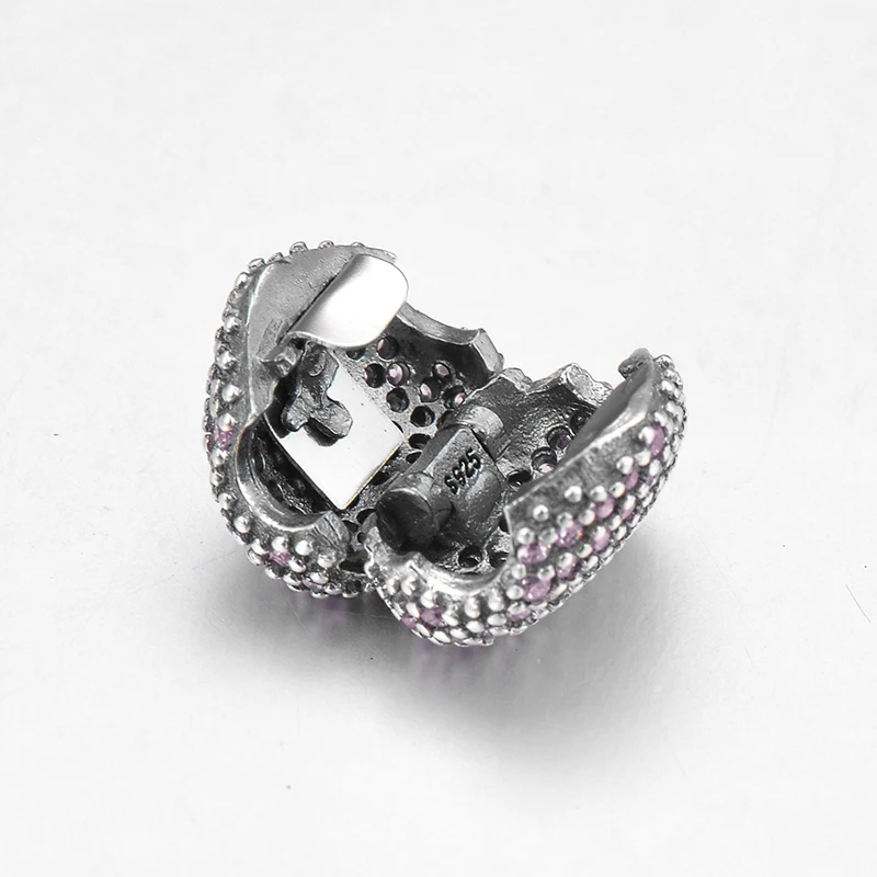 New pink CZ heart shape 925 Sterling Silver fashion fine clips Lock bead Fit Original European Charm Bracelet Jewelry making | Украшения и