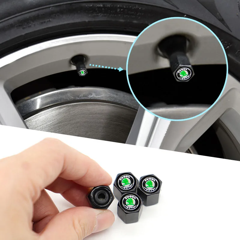 

Auto parts SKODA- metal car tire valve cover with a small wrench for tightening the cover and can be used as a keychain