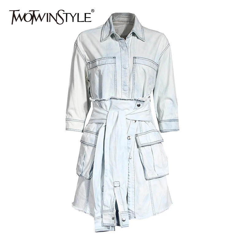 Женский джинсовый комплект TWOTWINSTYLE винтажный из двух предметов с отворотом