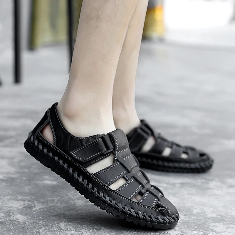 Модные мужские сандалии гладиаторы ручной работы из натуральной кожи мокасины