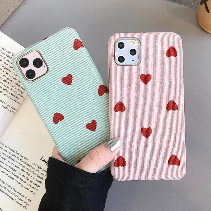 LOVECOM милый чехол для телефона с сердцем для iPhone 11 Pro Max XR XS Max 6 6S 7 8 Plus X полуобернутый сплошной цвет мягкая ткань задняя крышка