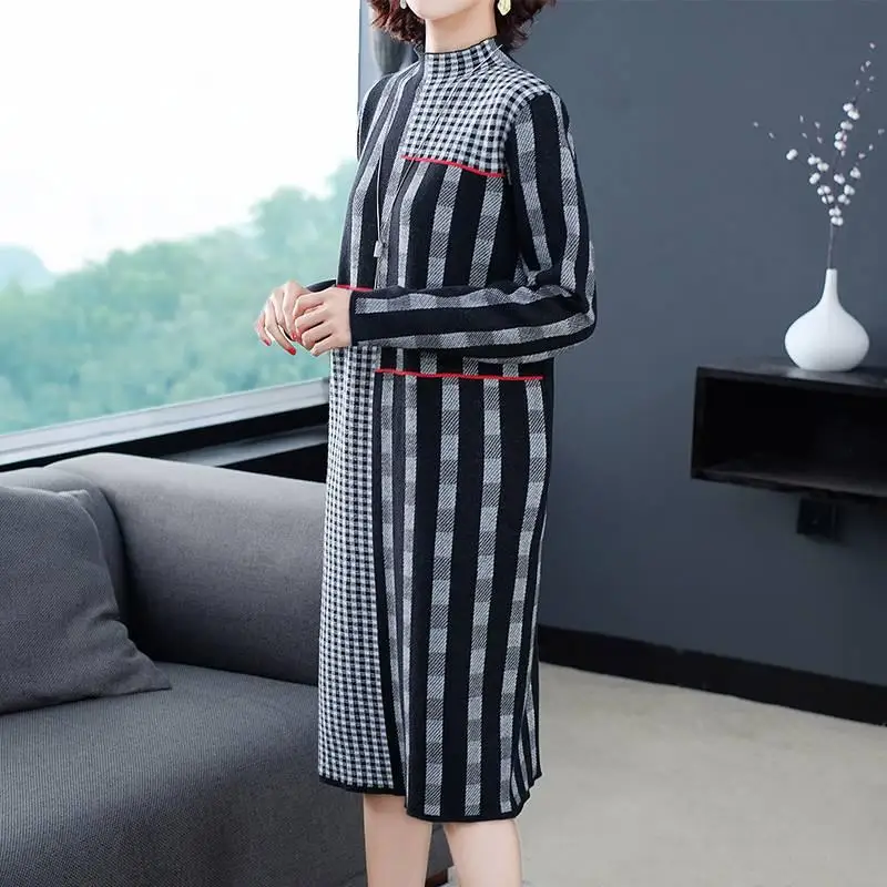 Женское вязаное платье свитер с круглым вырезом длинным рукавом|Женские платья| |