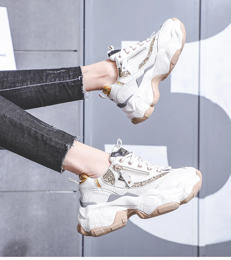 LMCAVASUN/блестящие женские кроссовки; модные zapatillas mujer; Повседневная дышащая обувь из натуральной кожи; женские кроссовки на массивном каблуке; chaussure