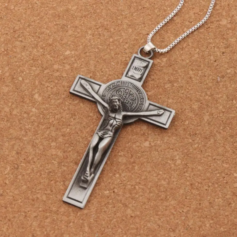 

20pcs Saint Benedict Medal Catholic Crucifix Bible Prayer Cross Pendant Men Necklace Chain 24inches N1783