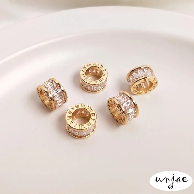 

Color-preserving 14K gold-clad micro-inlaid zircon barrel bead Passepartout pendant diy necklace with bead pendant