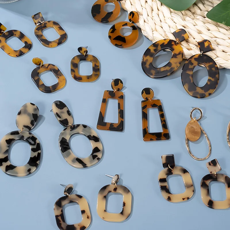 2020 boucles d'oreilles géométriques en résine acrylique léopard pour femmes  déclaration de mode