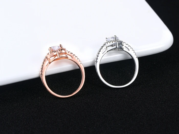 Высокое качество супер 3.5ct обручальные Серебряные Кольца цвет 10 мм сверкающий прозрачный кубический цирконий Кристалл Женское Обручальное кольцо