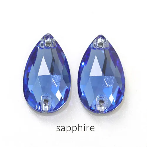 Sapphire 11x18 мм Красочные 24 цвета лучшее качество пришить стразы каплевидной формы бутик стекло Flatback пришить декоративные камни для одежды F0051 - Цвет: Sapphire
