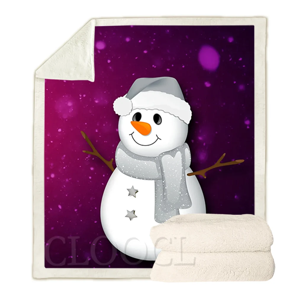 

CLOOCL Christmas Blankets Cartoon Snowman Print Plush Quilts Gifts For Girls Boys Double Layer Keep Warm Casual Blankets