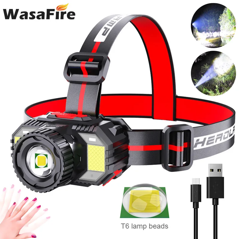 

Smart Sensor Headlamp 1000LM Powerful 1*T6+2*SMD LED Head Light Zoomable Head Lamp USB Recharegable Headlight use 18650 Battery