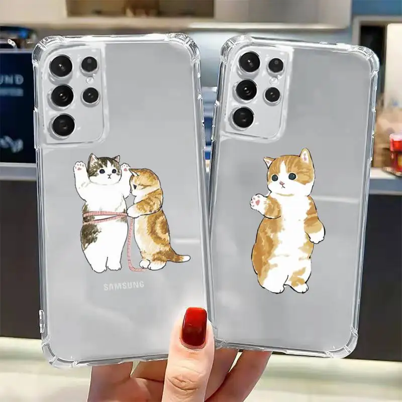 

Funny Cartoon Cat Phone Case Transparent for Samsung A 10 21S 31 50 51 52 12 71 S note 10 20 21 fe plus ultra